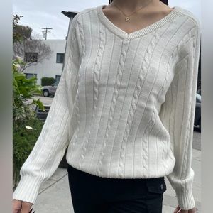 brandy melville john galt cable knit v neck cream ida sweater